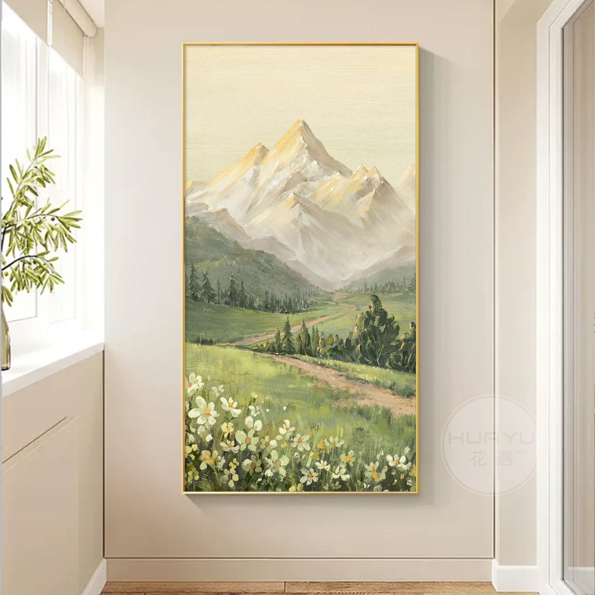 日照金山入户玄关画装饰画风景画现代简约原木风走廊过道挂画壁画