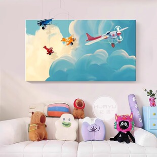儿童房卡通创意实物飞机装 饰画现代简约客厅丹麦平衡吊饰挂画壁画
