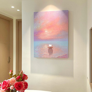 奶油中古风一帆风顺餐厅装 饰画高级感艺术肌理感挂画入户玄关壁画