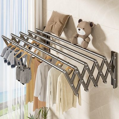 304伸缩晾衣杆家用浴室折叠晾衣架卫生间室内晒衣神器阳台推拉杆