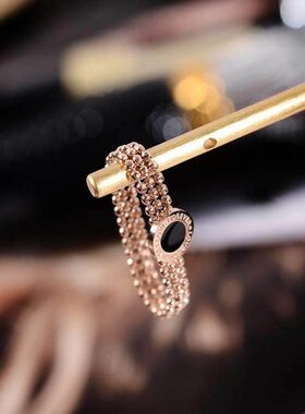 冷淡风戒指女网红彩金黑色圆牌食指环戒子时尚介指日韩国钛钢饰品