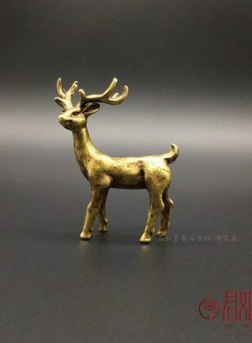 仿古铜艺实心铜梅花鹿小摆件 全铜迷你铜鹿森林小动物把件小铜件