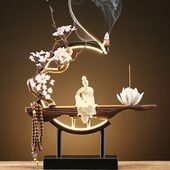 新中式 倒流香炉自在观音禅意摆件招财客厅办公室创意檀香塔香薰炉