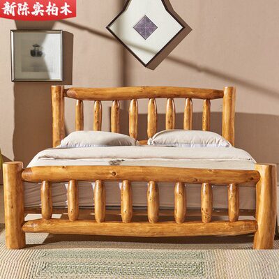 陈实全实木田园床1.81.5米双人柏木家具原木床原生态民宿实木大床