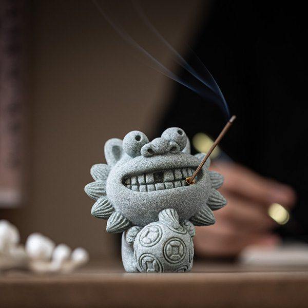 国风青砂石风狮爷开心喵线香插香座摆件创意办公室桌面装饰薰香炉,家居饰品,香薰炉,淘宝优惠券,粉丝福利购,淘宝优惠卷