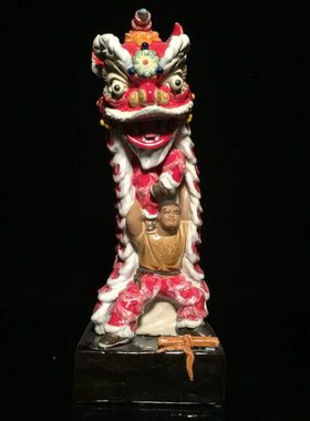 石湾公仔陶瓷醒狮摆件客厅玄关工艺品开业商务送礼精品黄飞鸿舞狮