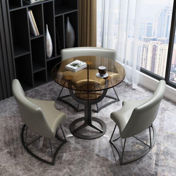 小户型圆形钢化玻璃洽谈桌椅组合售楼处店铺休息区接待一桌三四椅,住宅家具,玻璃餐桌,淘宝优惠券,粉丝福利购,淘宝优惠卷