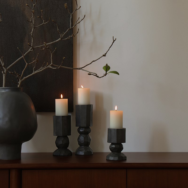 形上wabi-sabi侘寂碳化木烛台实木几何造型蜡S烛杯烛光晚餐桌摆件