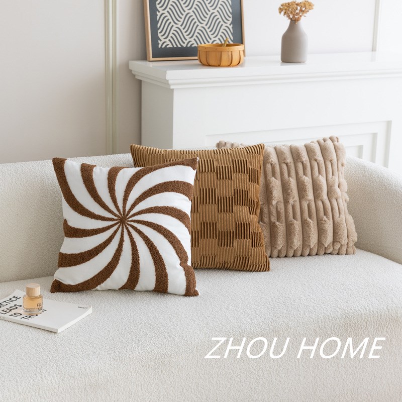 奶油色高级复g古风打结抱枕套沙发床上棕色床上腰靠枕靠垫含芯飘