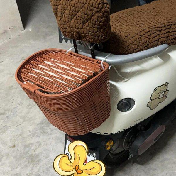 电动车后置车筐藤编储物挂包大容量收纳箱放安全头盔带盖自行车篓,电动车/配件/交通工具,电动车车篮/车筐,淘宝优惠券,粉丝福利购,淘宝优惠卷