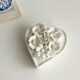 通往心里 仙仙奶白色手工捏花心形首饰盒爱心立体花饰品盒 钥匙