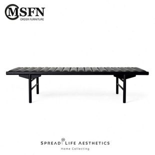 玛斯菲诺北欧简约新中式 实木棉麻布艺长凳卧室更衣凳办公午休椅