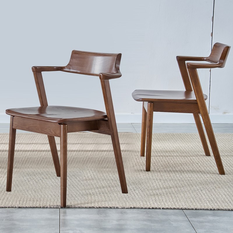 北美黑胡桃木北欧简约日式休闲扶手实木餐K椅白蜡木书桌靠背广岛