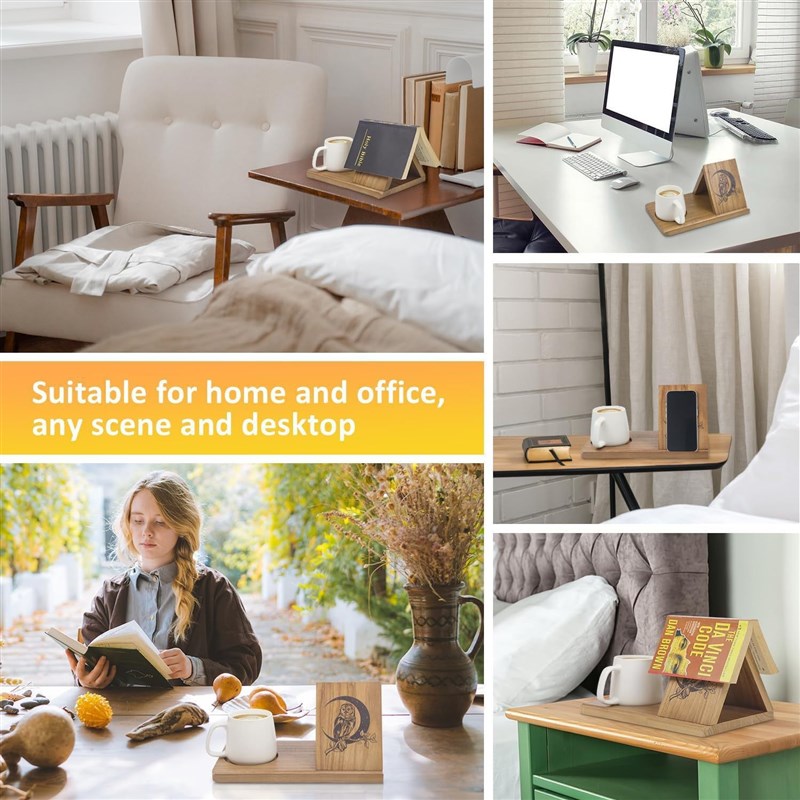 家用木制三角阅读架书架带杯子底座托书J页架木质工艺品摆件实木