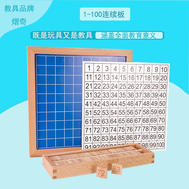 蒙氏数学教具1-100连t续数板幼儿园早教中心百数板数字大中班逻缉