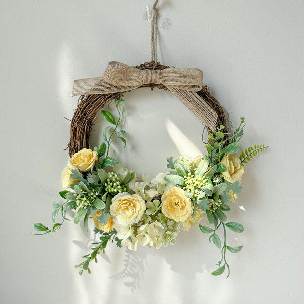 墙壁装饰品挂件韩式三色玫瑰花环入户门挂饰儿童房布置幼儿园环创