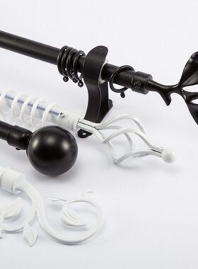 棉古窗帘杆子简约单杆白色黑色铁艺静音铝合金罗马杆定制窗帘轨道