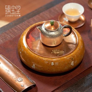 臻宝堂壶承大漆圆形干泡台纯手工金鱼养壶蓄水小茶盘高端茶具配件