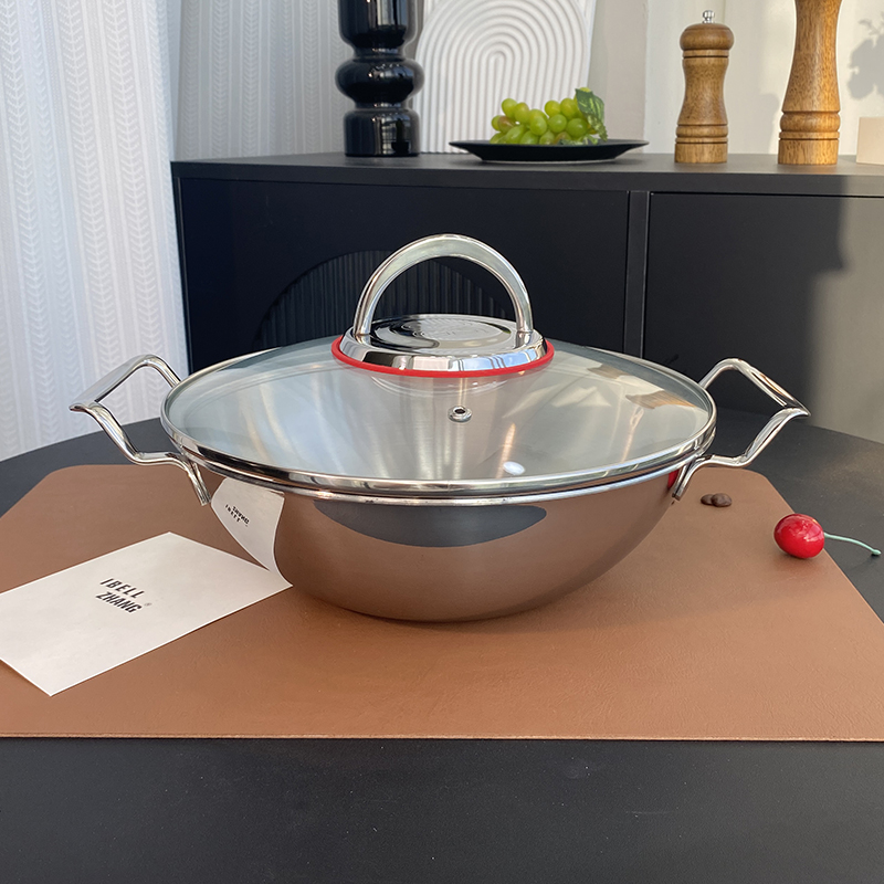 双耳海鲜锅304不锈钢中式小炒锅一人用小煮锅家用干锅寿喜锅