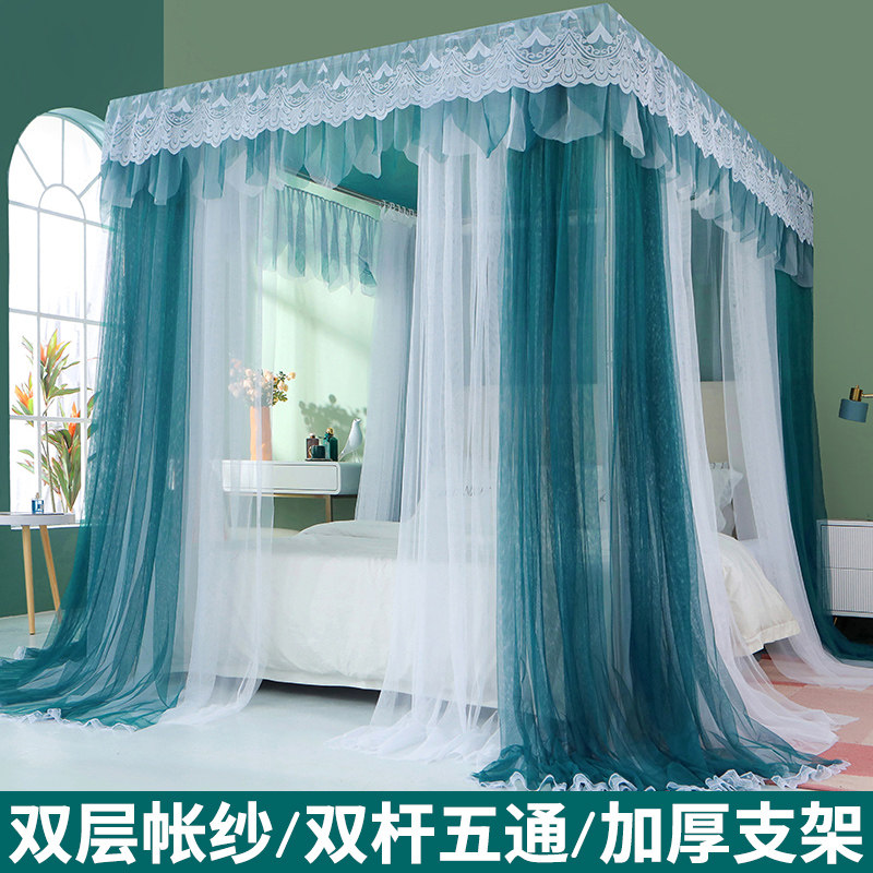 双层落地蚊帐e三开门宫廷方顶帐公主风帐纱1.5米1.8床卧室家用纹