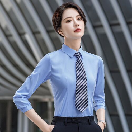 免烫人字纹竹纤维衬衫男女白色长袖职业衬衫工作服商务衬衣绣logo