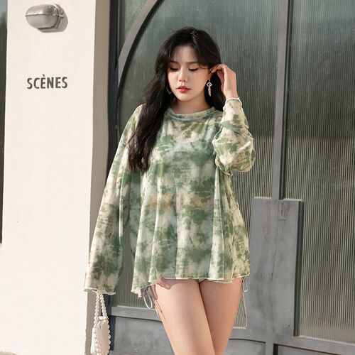 韩版insc保守加大码分体三件套泳衣女微胖显瘦遮肚罩衫泡温泉泳装
