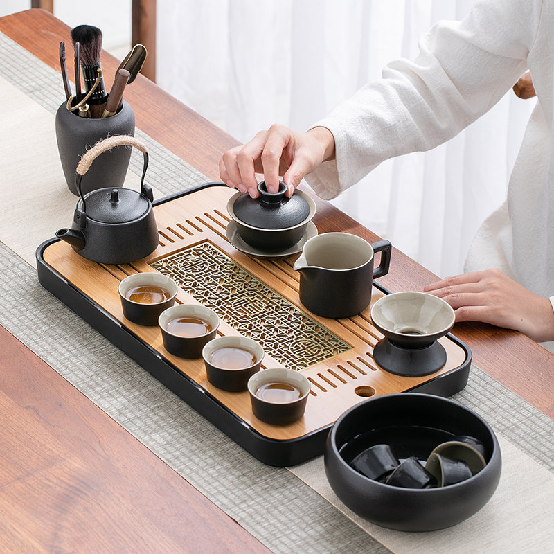 功夫茶具套装小套家用办公室会客简约泡茶壶客Q厅陶瓷盖碗茶杯茶