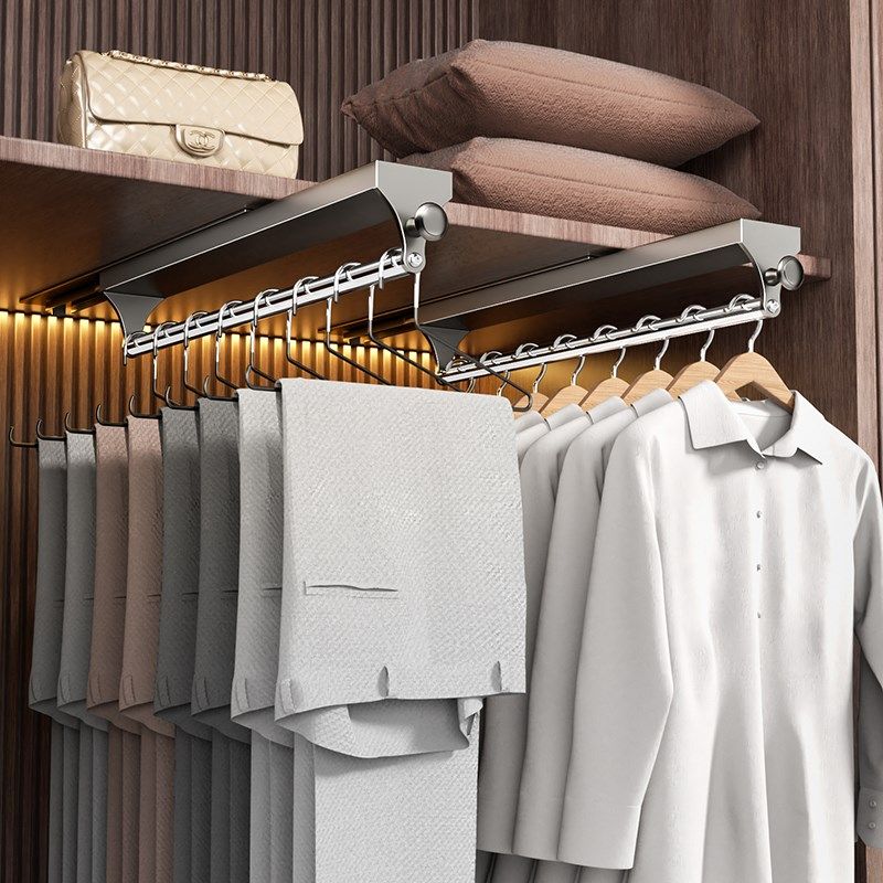 裤架伸缩滑轨柜内顶装抽拉式置衣架多功能裤挂裤抽收纳挂衣杆五金,基础建材,柜内裤架,淘宝优惠券,粉丝福利购,淘宝优惠卷