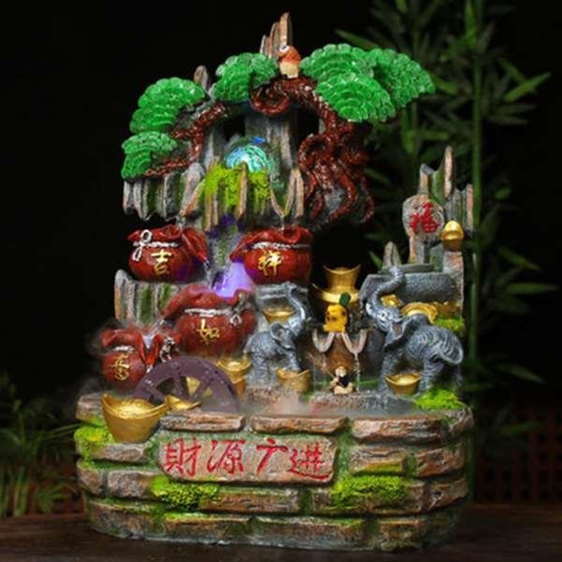 假山流水水轮客厅风景简约摆件装饰工艺品送同S事开业乔迁礼品物