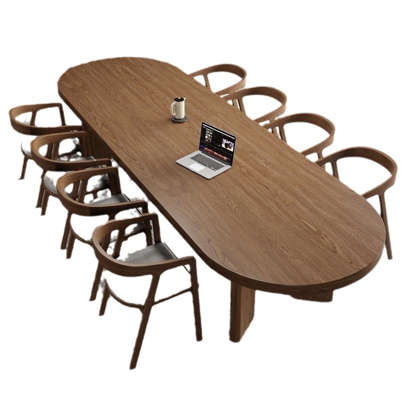 椭圆形实木会议桌办公桌洽谈长桌培训电脑桌子长条桌会议室工作台