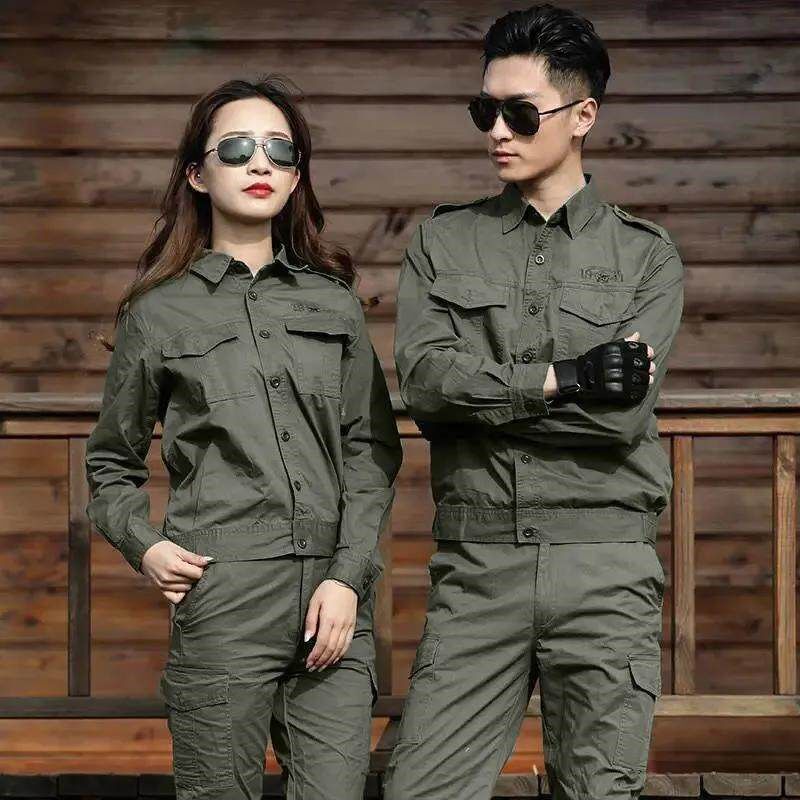 夏季棉线薄款工作服套装军绿色y男女迷彩服焊工耐磨劳保服单件套