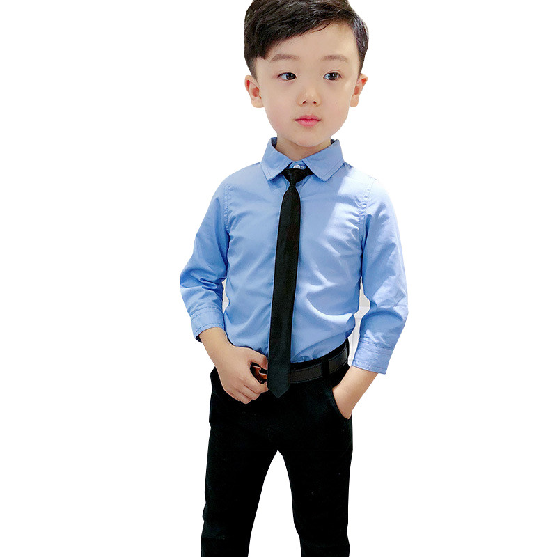 儿童长袖白衬衫男童花童春秋冬小童宝宝黑色衬衣夏234567岁潮