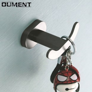 入户门挂衣钩高级 枪灰椭圆不锈钢双挂钩 浴室衣帽钩单个上墙打孔