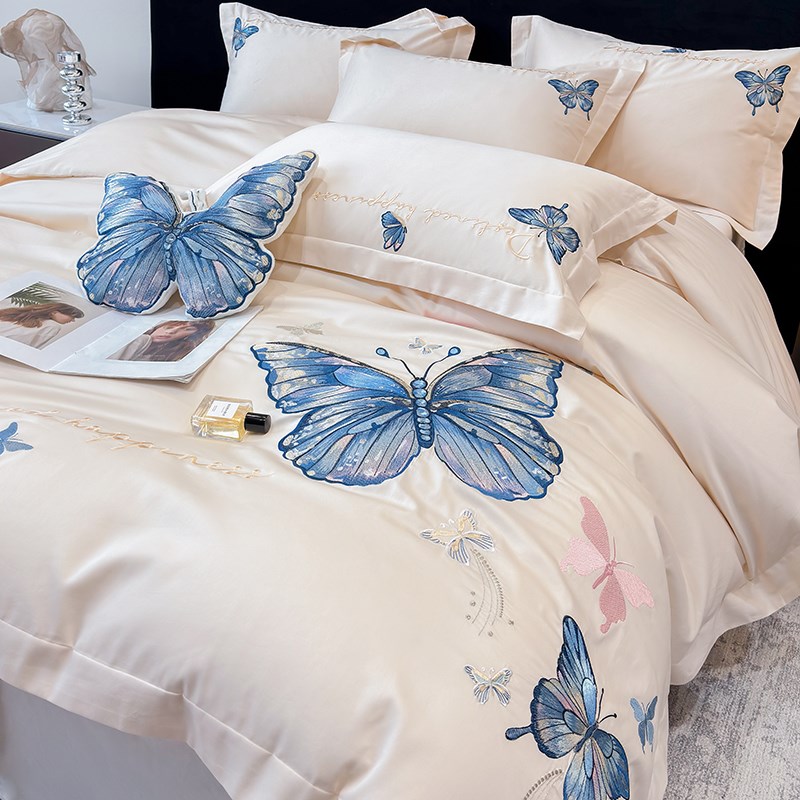 A类母婴级200支全棉少女心四件套高级感刺绣被套床单床上用品