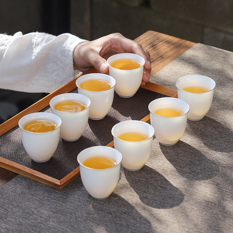 羊脂玉白瓷茶杯10只品茗杯喝茶功夫茶杯高档K德化陶瓷茶具logo定