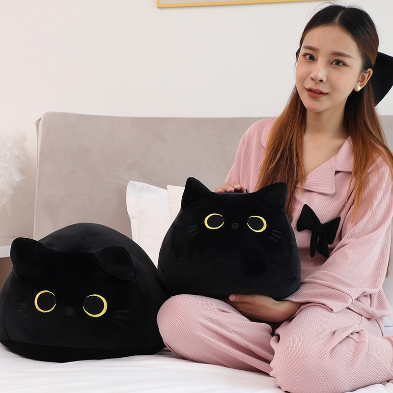 毛绒玩具黑猫形抱枕公仔男孩仿真猫咪玩偶床上S宝宝安抚抱睡娃娃