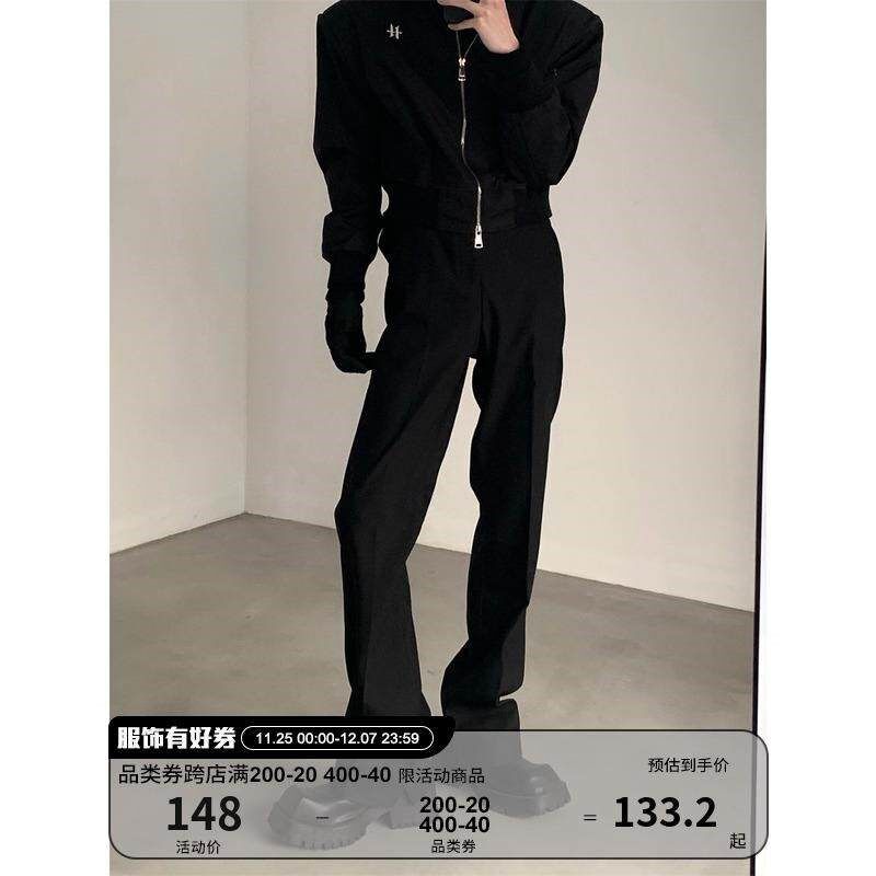 秋山风/小众高街vibe风开 叉微喇叭西裤男垂坠感高级感堆积拖