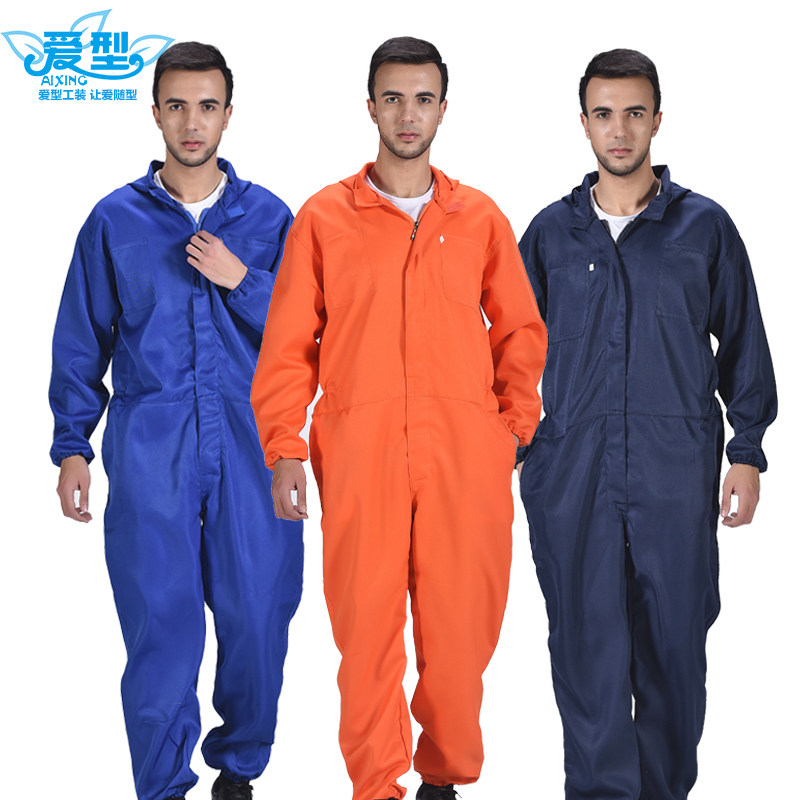 夏季薄款连体连裤工作服连帽拉链C防尘服仓库工厂喷漆汽修服防污