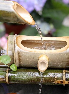 庭院假山竹子排循环流水景观阳台养鱼池造景花园装饰石槽喷泉摆件