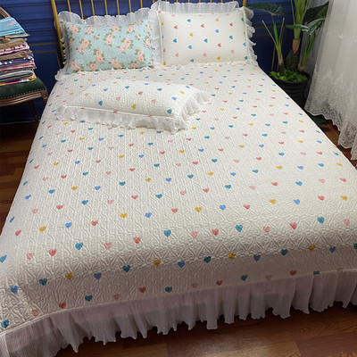韩版仙女全棉纯棉床盖三件套加厚防滑夹棉床单双面绗缝两用毯子