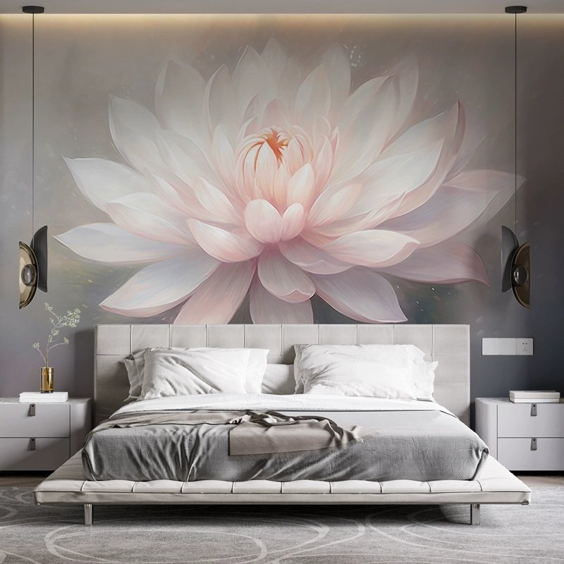 现代简约壁纸粉色睡莲墙纸u大y型壁画客厅电视背景墙布卧室床头壁