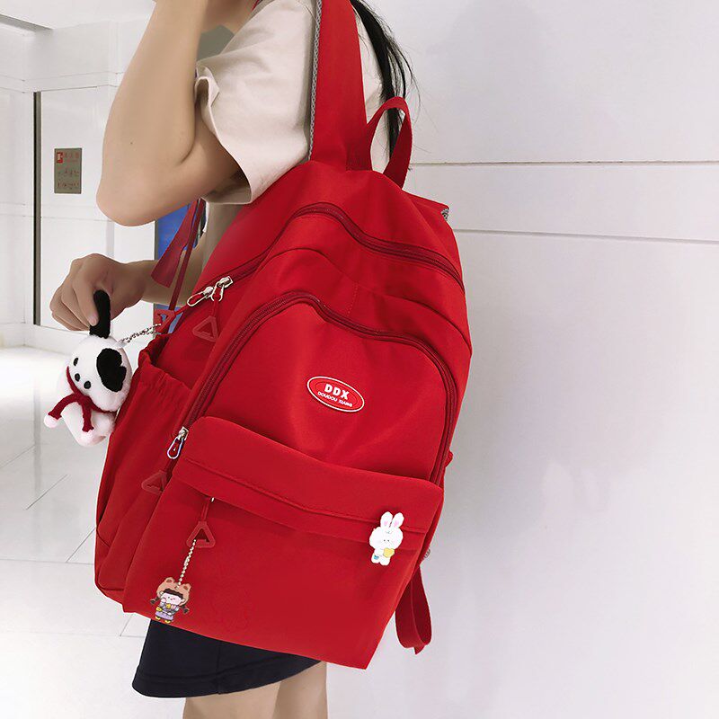 红色书包大学g生2024新款双肩包女大容量女生大红色电脑背包肩包