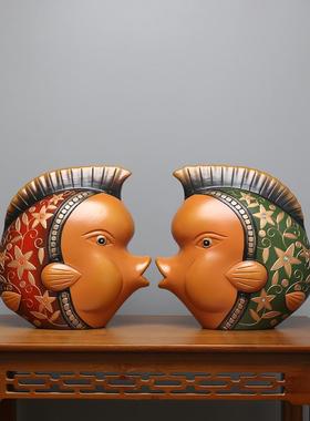 博古架工艺玄关客厅小酒柜陶瓷B摆件鱼隔断对进门中式装饰品入户