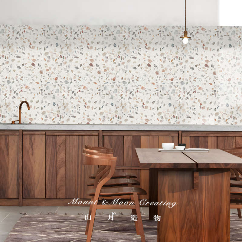 山月造物 水磨石厨房防油贴纸墙贴纸pvc柜子壁纸防水防潮自粘翻新