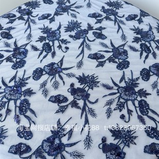 N3亮片花朵刺绣软网纱蕾丝面料布料制衣辅料绿色蓝色多色