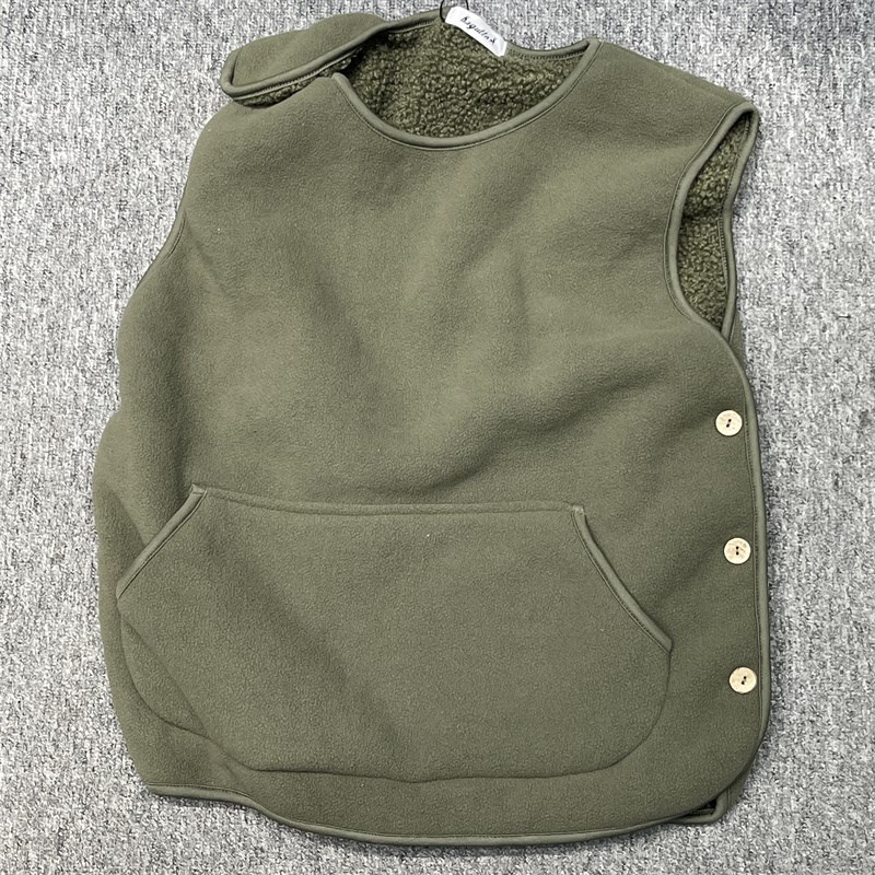 出口日单400g超细摇粒绒羊羔绒背保暖背心套头秋冬男女圆领马甲