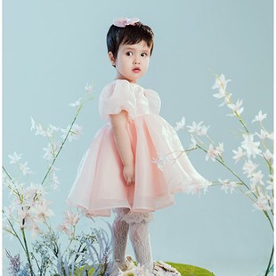 女童黑色礼服裙影楼儿童摄影服装女宝周岁生日拍照宴会服装道具