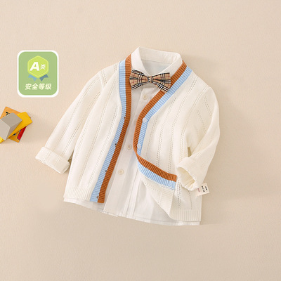 男童针织开衫薄款春夏婴儿小儿童纯棉镂空透气空调衫外套新款