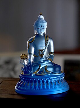 琉璃药师佛摆件居家供奉客厅家用佛具镇宅莲花底座琉璃光如来佛像