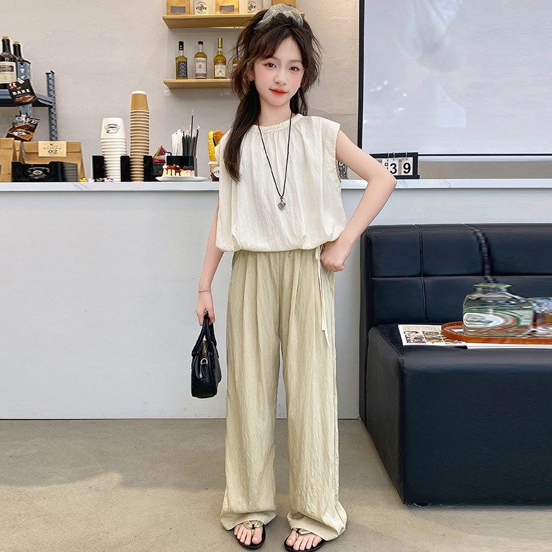 女童夏季套装2024新款洋气时髦薄款无袖儿童夏装大童阔腿裤两件套